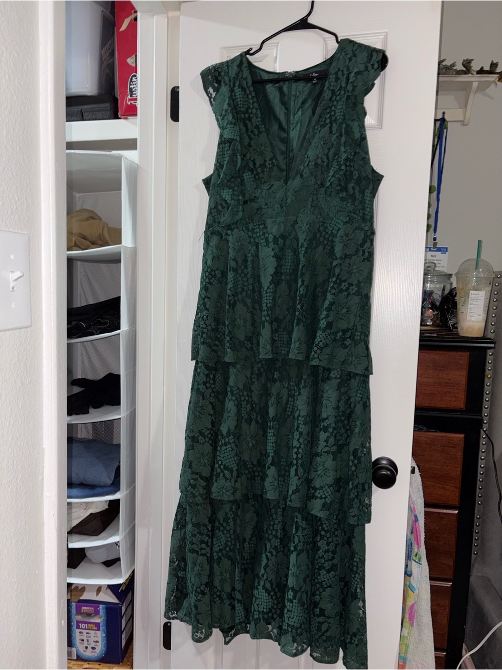 Lulu's Dark Green Lace Tiered Maxi Dress